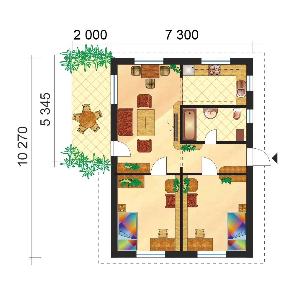 Small bungalow for narrow plot, garden house - No.14, layout