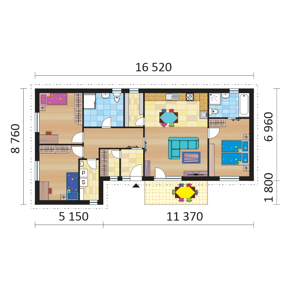 Bungalow suitable for narrow grounds with shed roof - no.21, layout