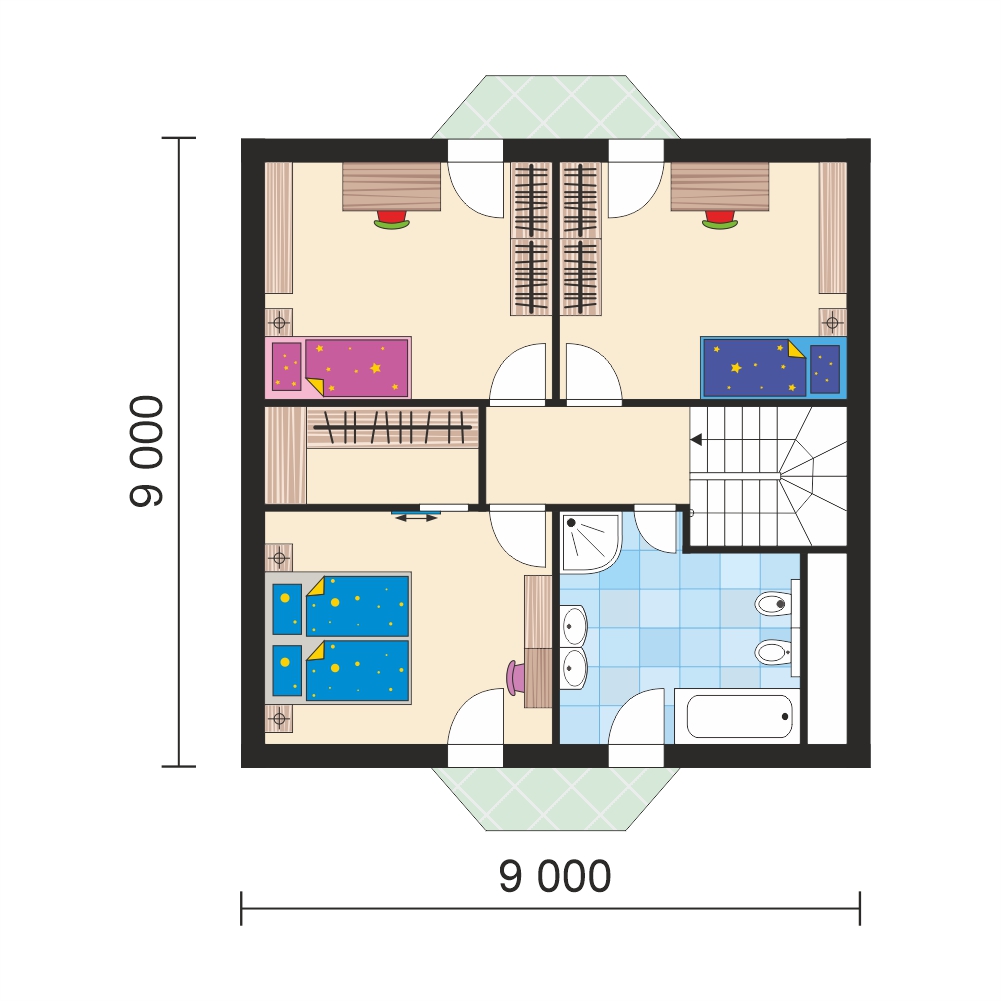 Floor plan of a large five-room storeyed house - no.3 - 2