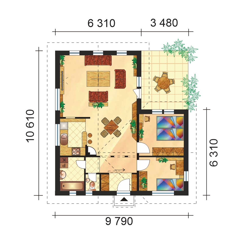 L-shaped bungalow - no.30, layout