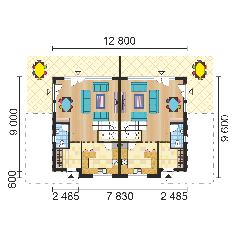 Floor plan of a duplex semi-detached house - no.9 - 1b