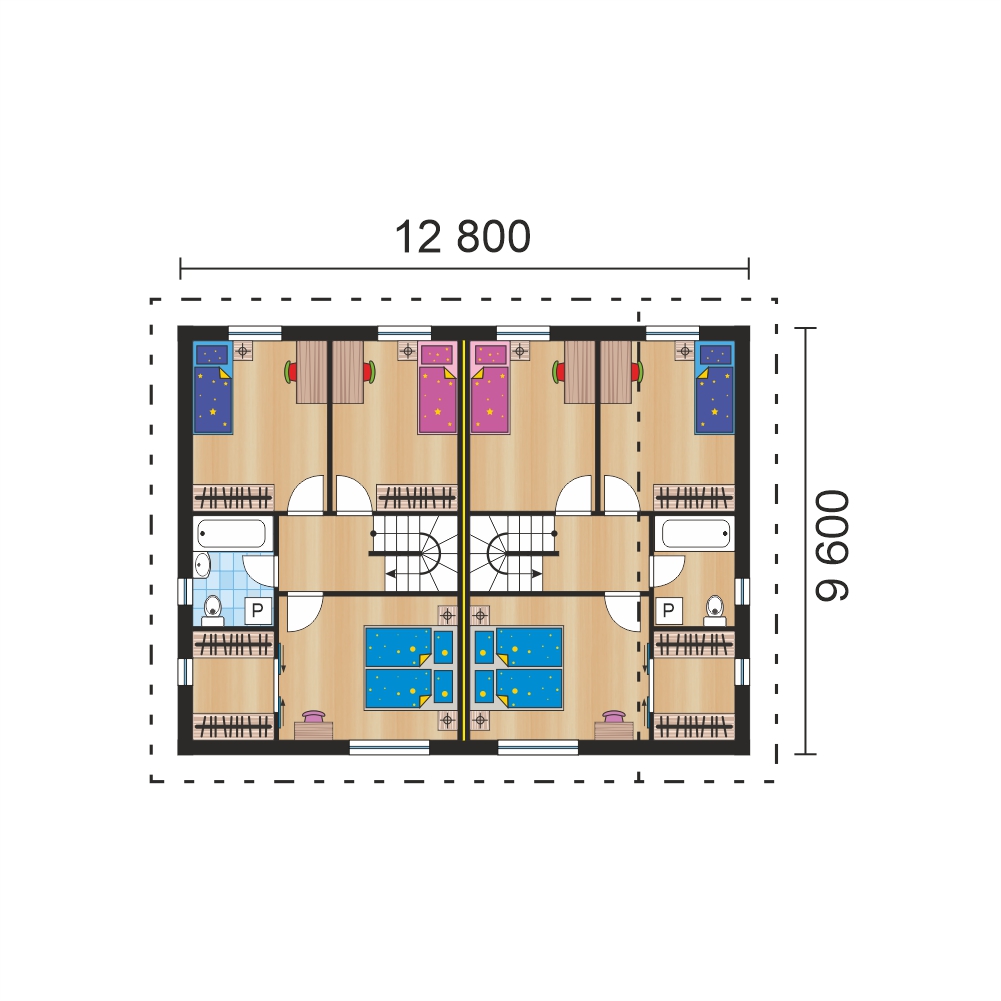 Floor plan of a duplex semi-detached house - no.9 - 2b