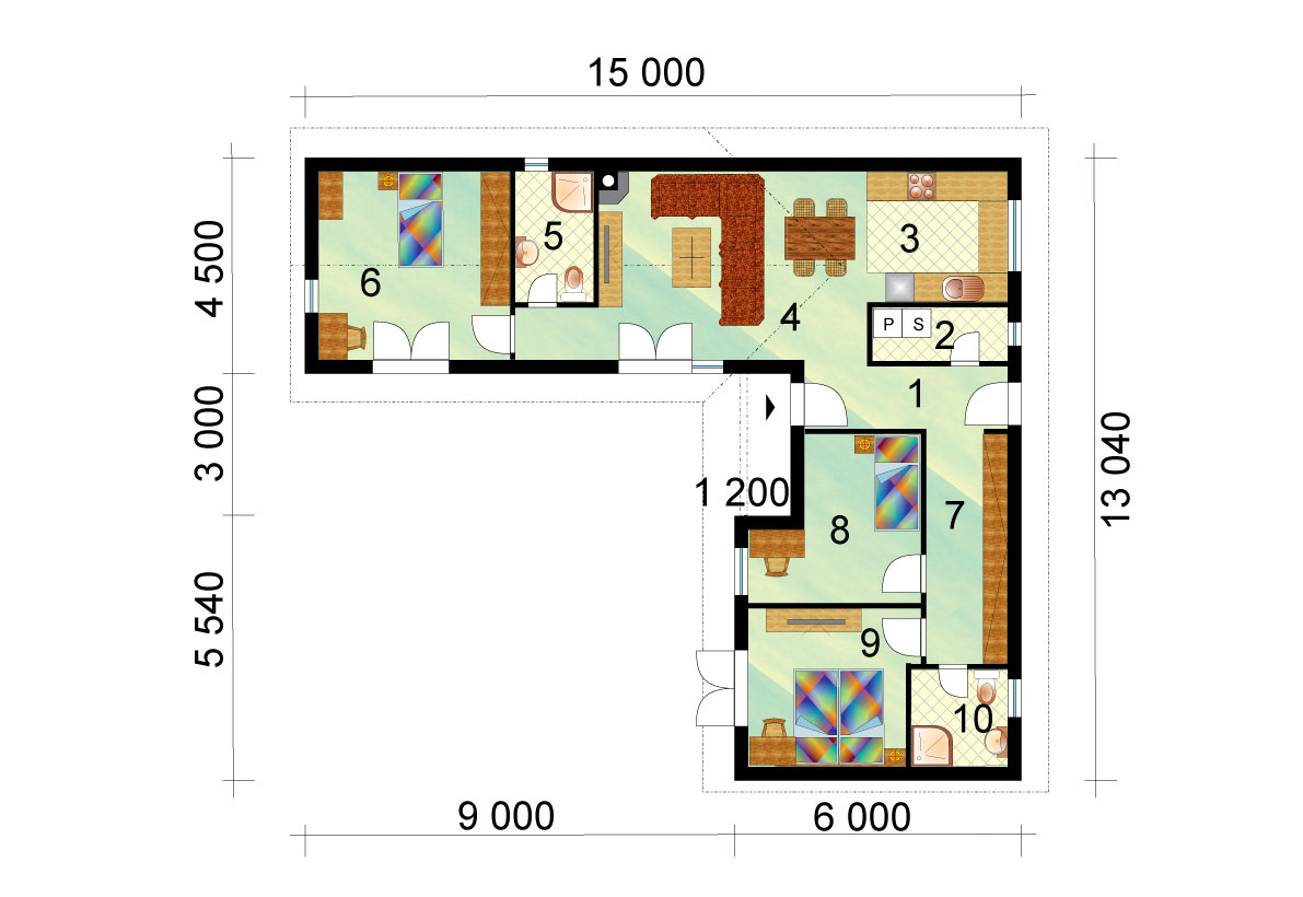 Four-room family house, L-shaped - no. 25, layout