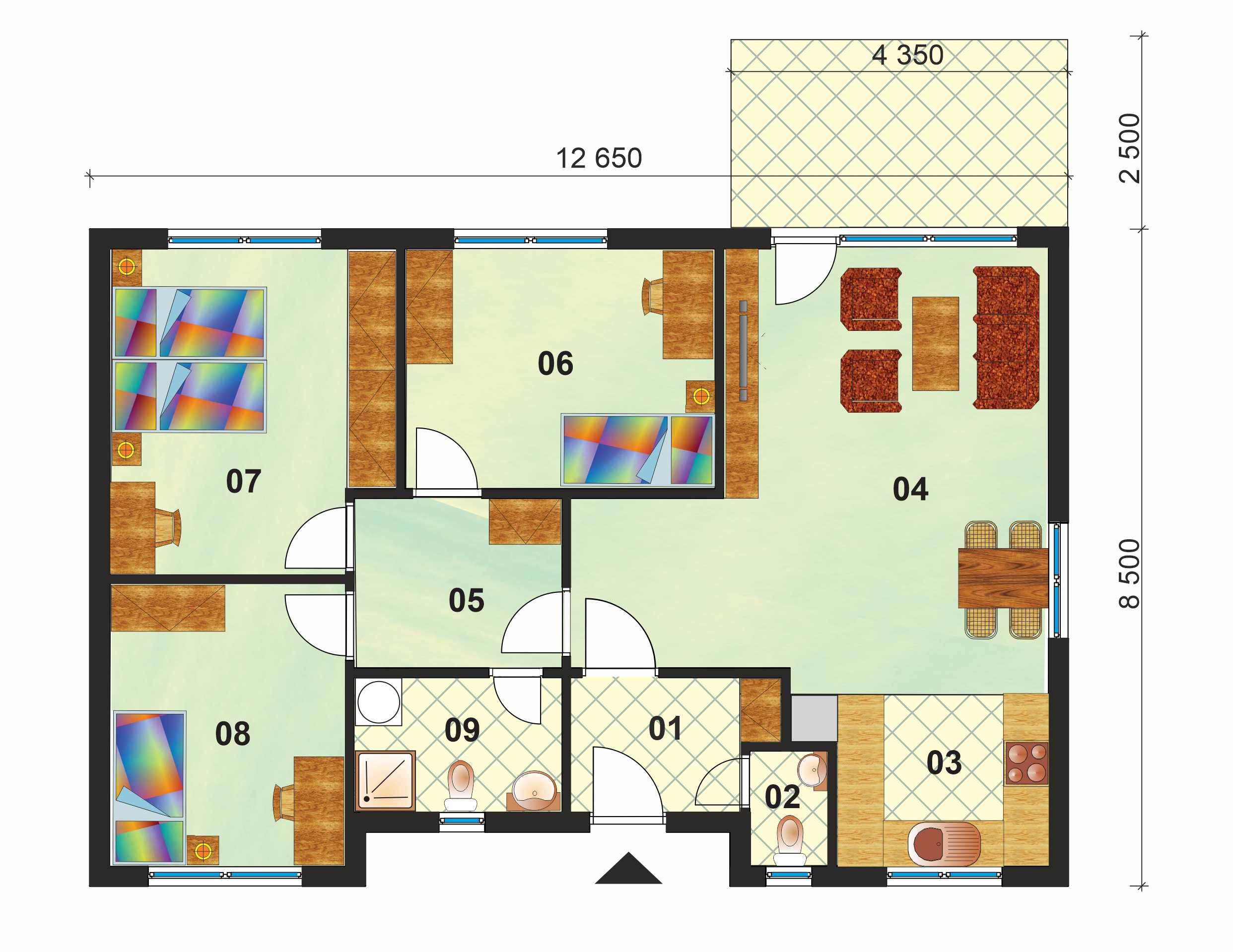 Economic four-room bungalow - no.45, layout 2023