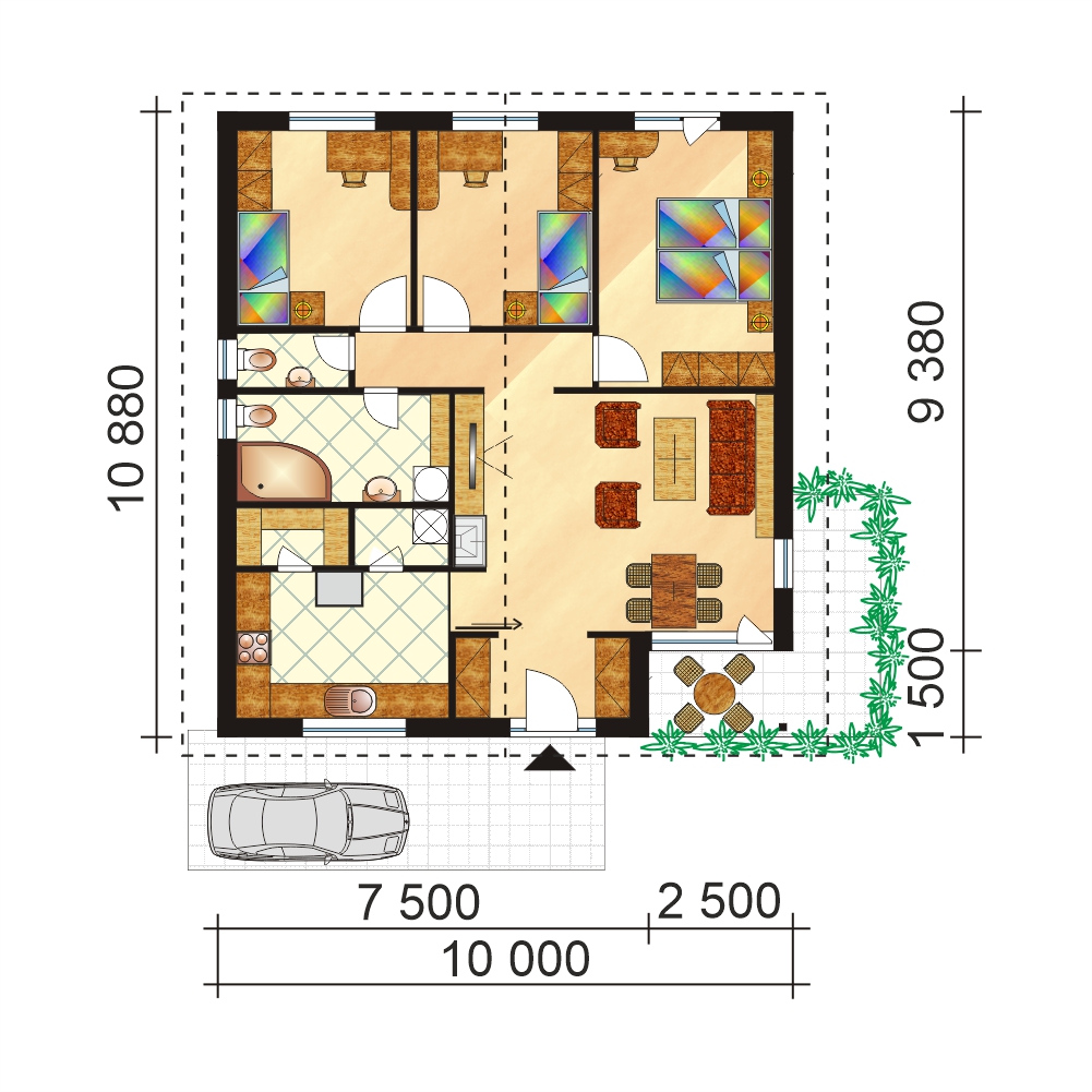 Three-bedroom house with a square layout - No.32, layout