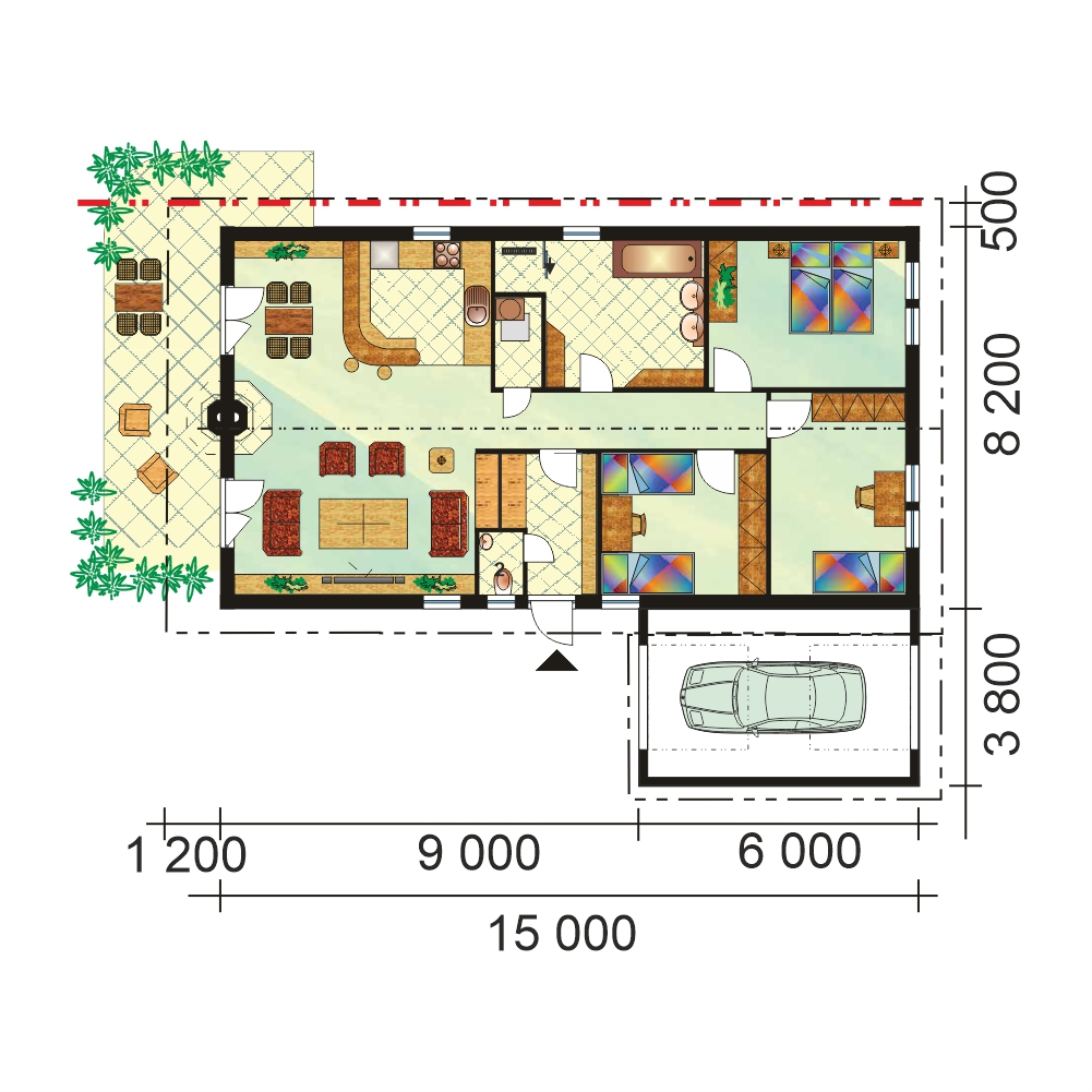 Floor plan of the bungalow with garage - no.33