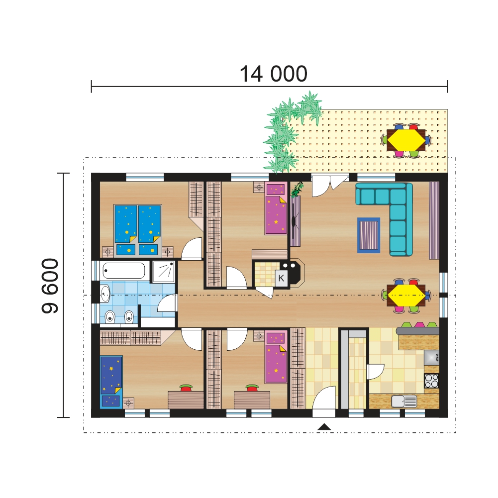 Floor plan of the bungalow with a rectangular floor plan - layout - no.34