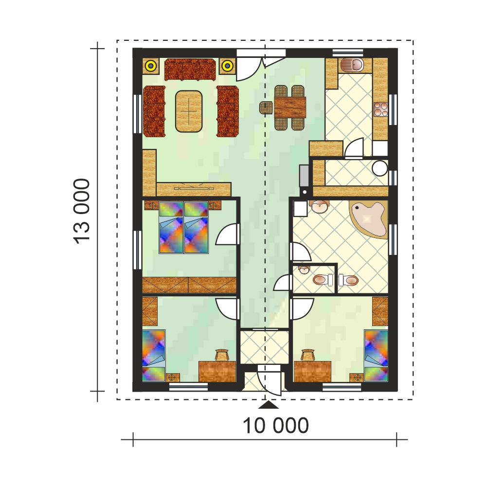 Three-bedroom family house with large chamber - No.37, layout