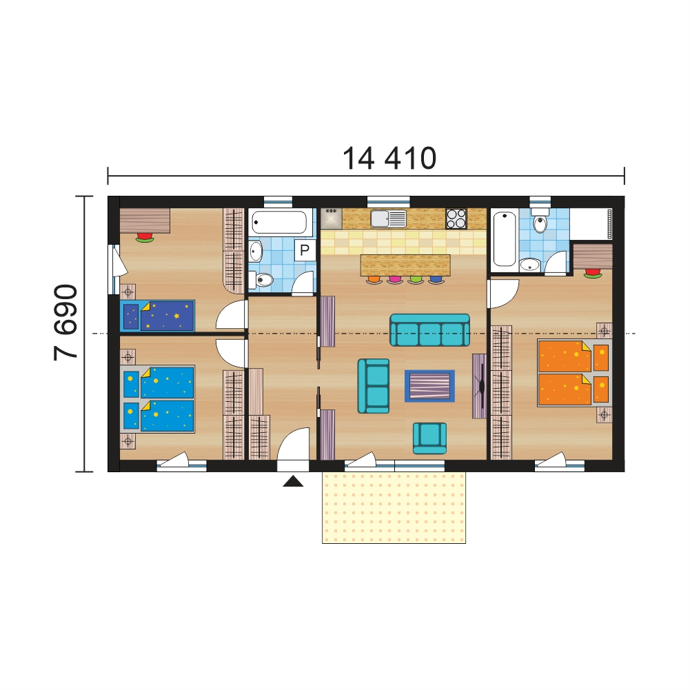 Floor plan of the bungalow with a separate bedroom from the rooms - layout - no.41