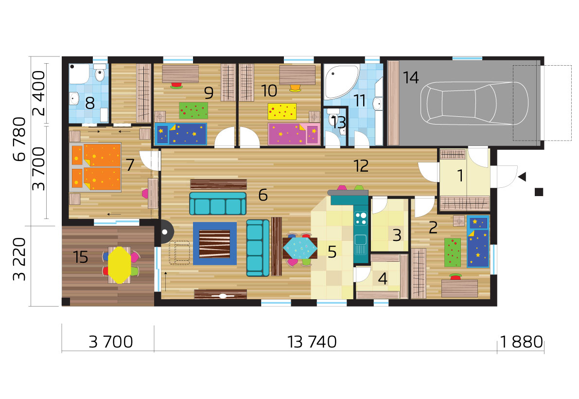 Bungalow with garage and four bedrooms - No.44, layout