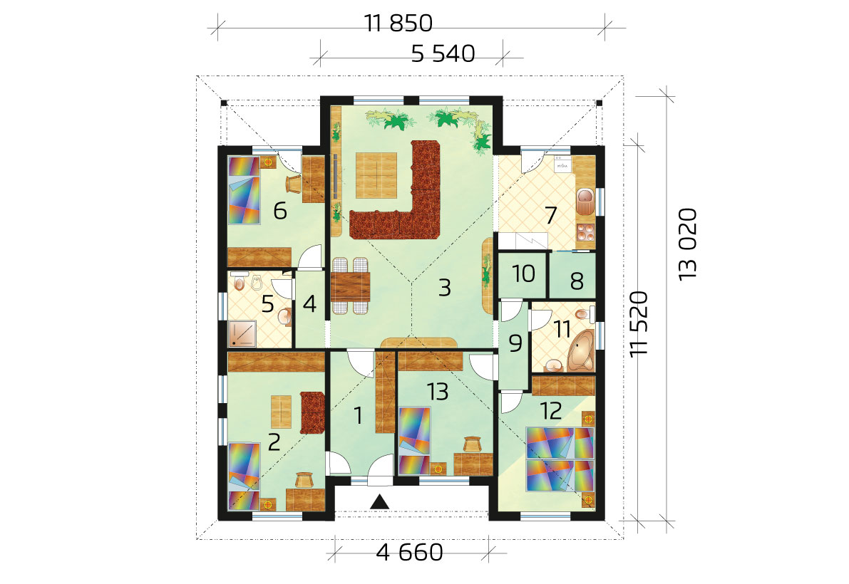 Five bedroom bungalow with or without garage - No.40, layout