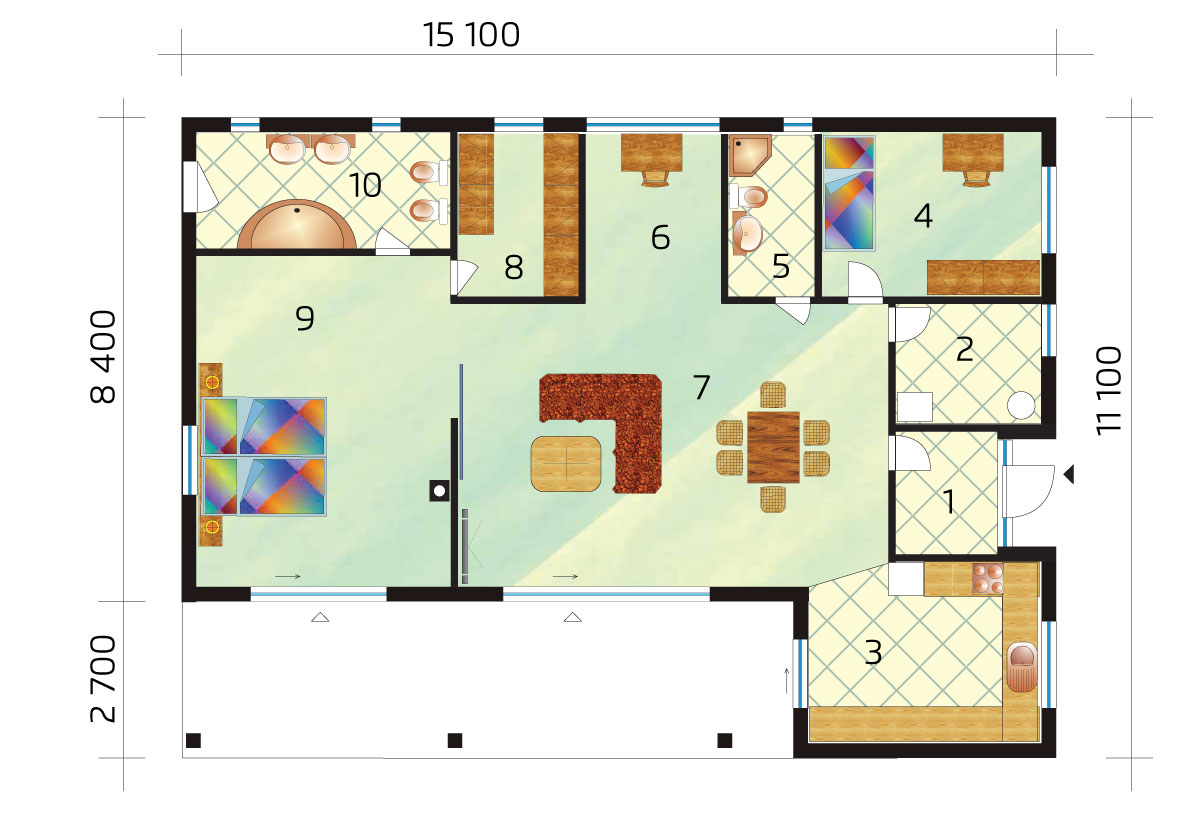 Bungalow with large bedroom and wardrobe - No.48, layout