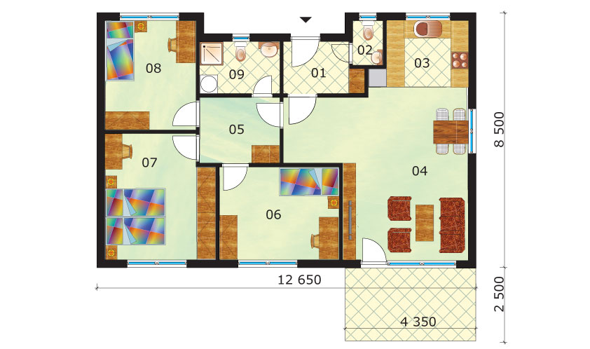 Economic four-room bungalow - no.45, layout