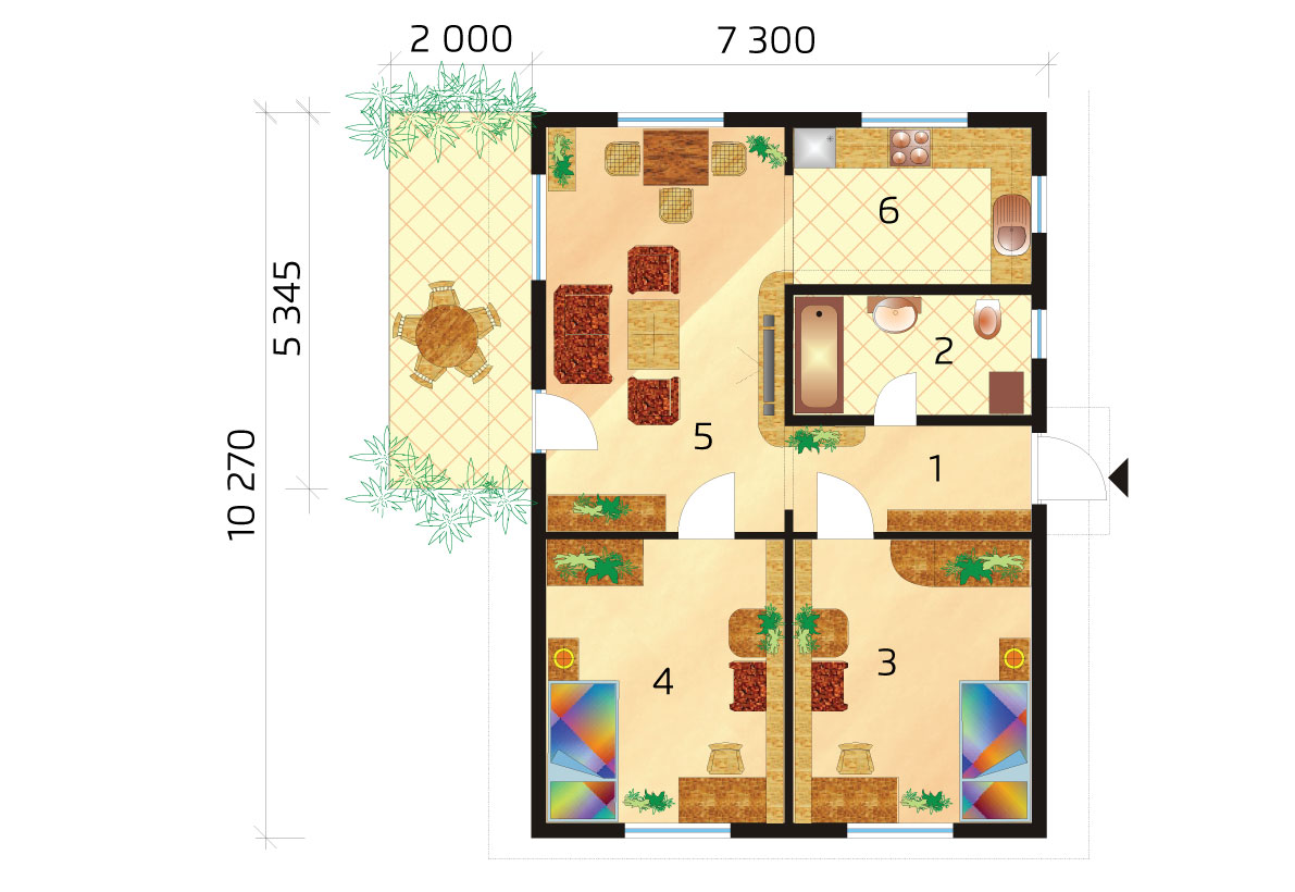 Small bungalow for narrow plot, garden house - No.14, layout