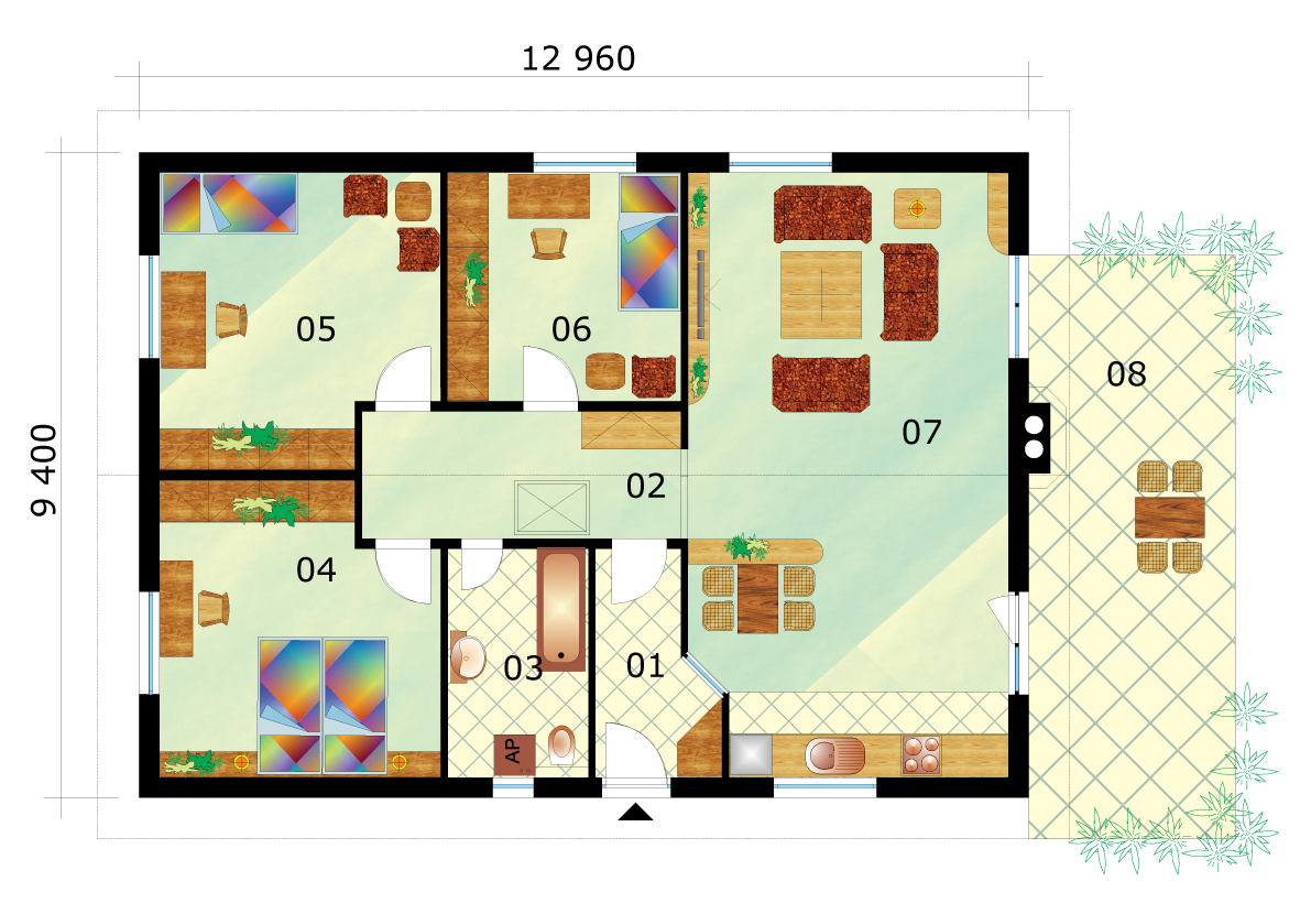 Favorite family house project with three bedrooms - No.31, layout