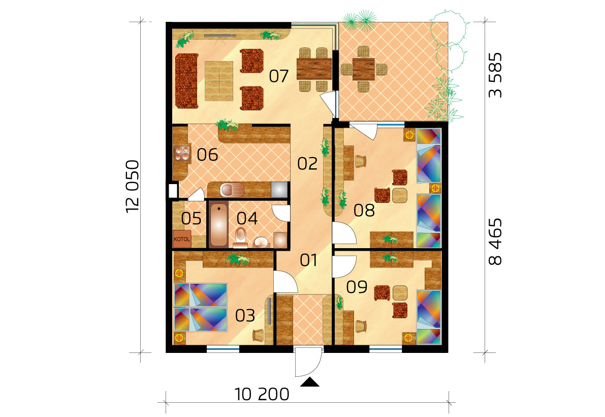 Three-bedroom L-shaped ground floor house - No.10, layout