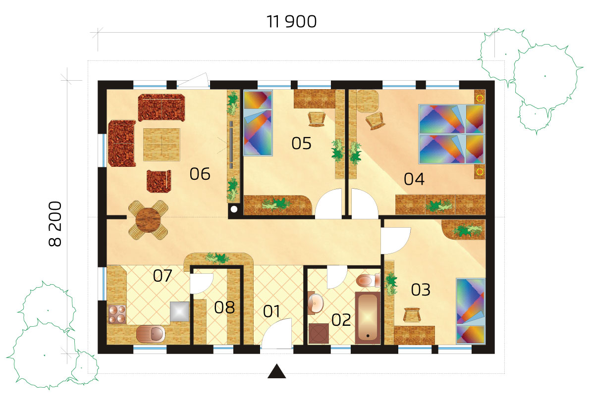 Four-bedroom prefab family house - No.35, layout