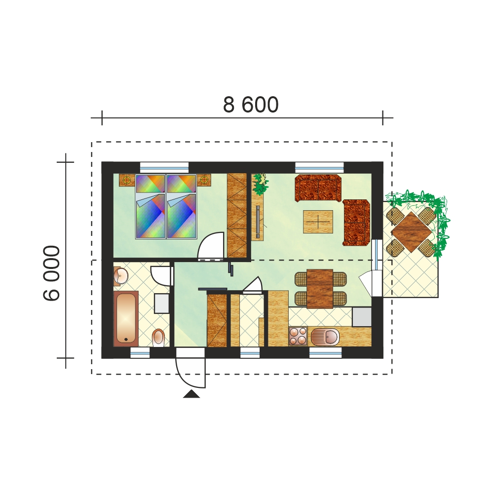 One bedroom cottage - no.84 - layout