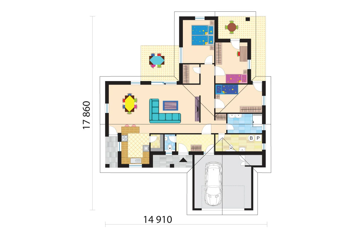 Three-Bedroom House with Garage for a Gently Sloping Plot- No. 97 – Floor plan Three-Bedroom House with Garage for a Gently Sloping Plot- No. 97 – Floor plan